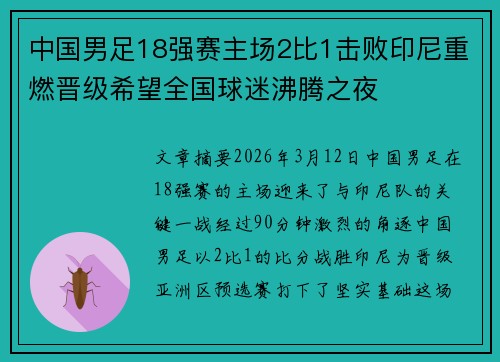 中国男足18强赛主场2比1击败印尼重燃晋级希望全国球迷沸腾之夜